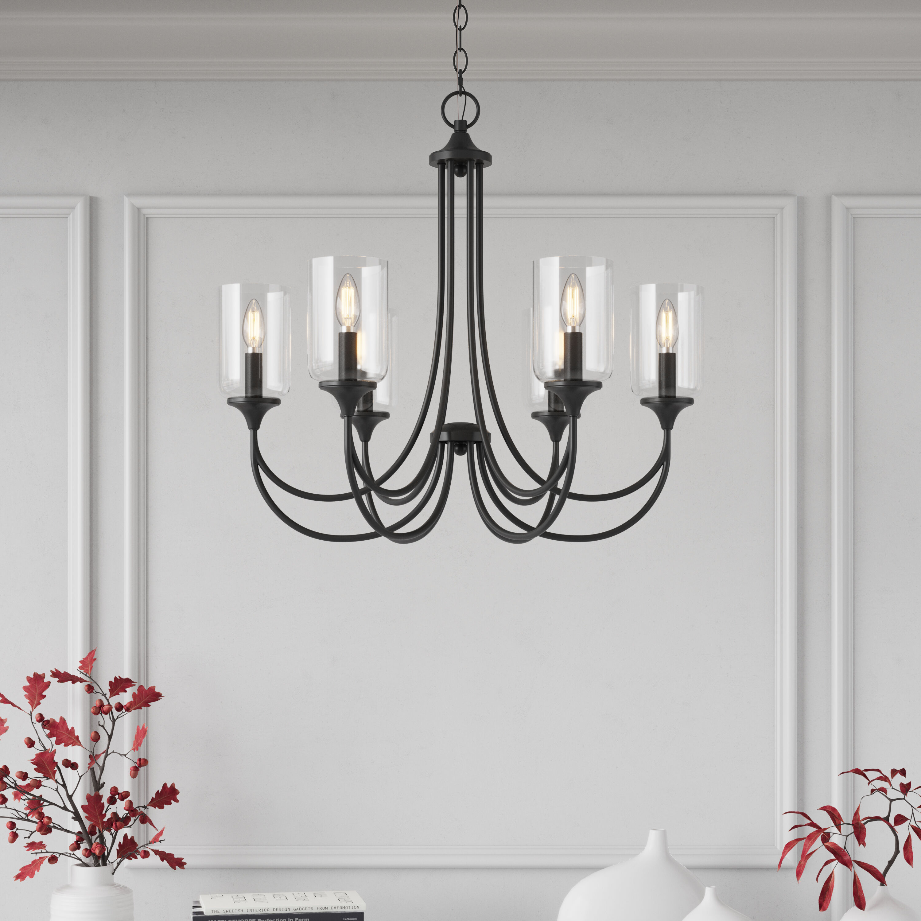 Waddingham 5 Light 27 inch Matte Black Chandelier Ceiling Light